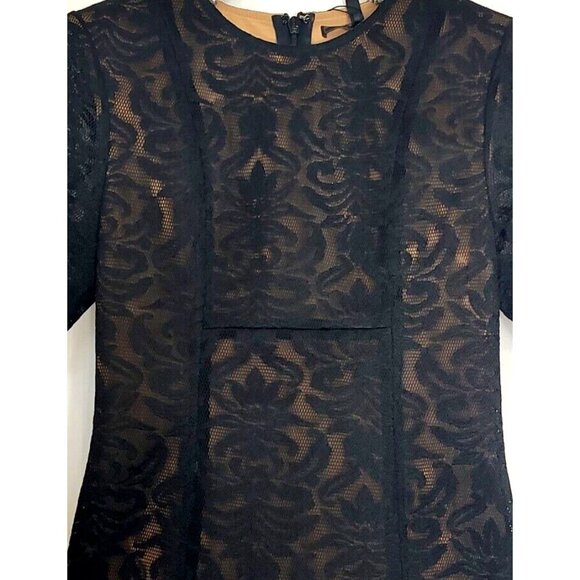 BCBGMaxAzria Dress 2 Black Lace Sheath Ceara Short Sleeve Cocktail - Picture 5 of 11